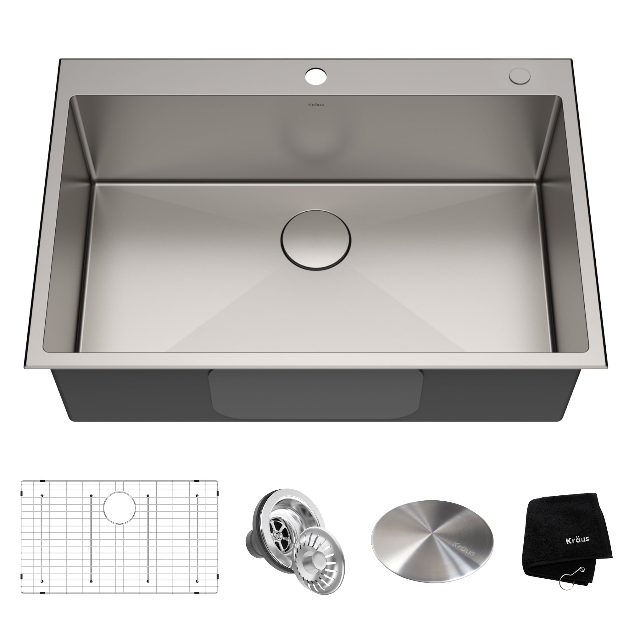 KRAUS Standart PRO 33-inch 16 Gauge Drop-In Single Bowl 2-Hole ...
