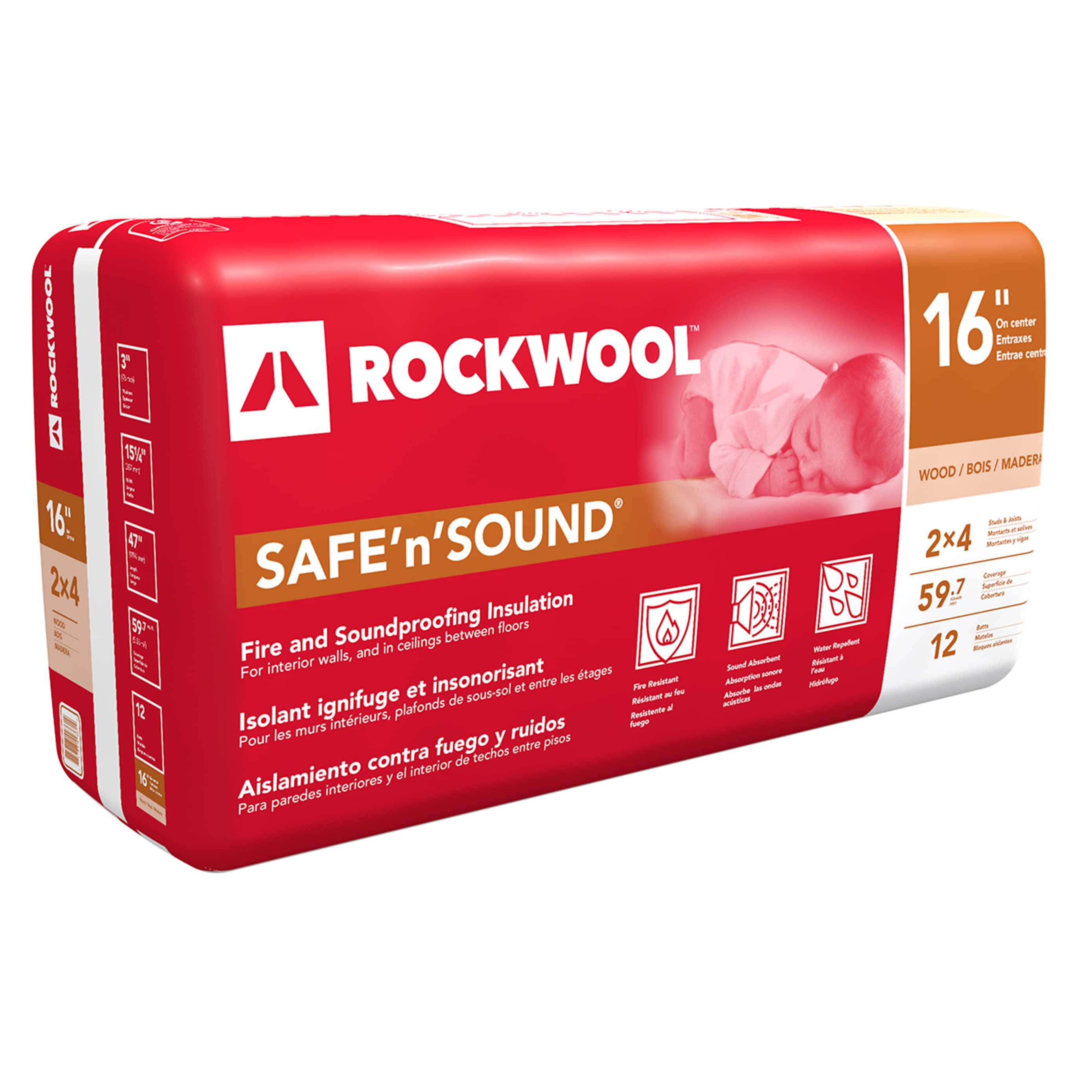 ROCKWOOL Safe'n'Sound R- Wall Unfaced Stone wool Batt Insulation 59.7-sq ft  ( 15.25-in W x 47-in L)