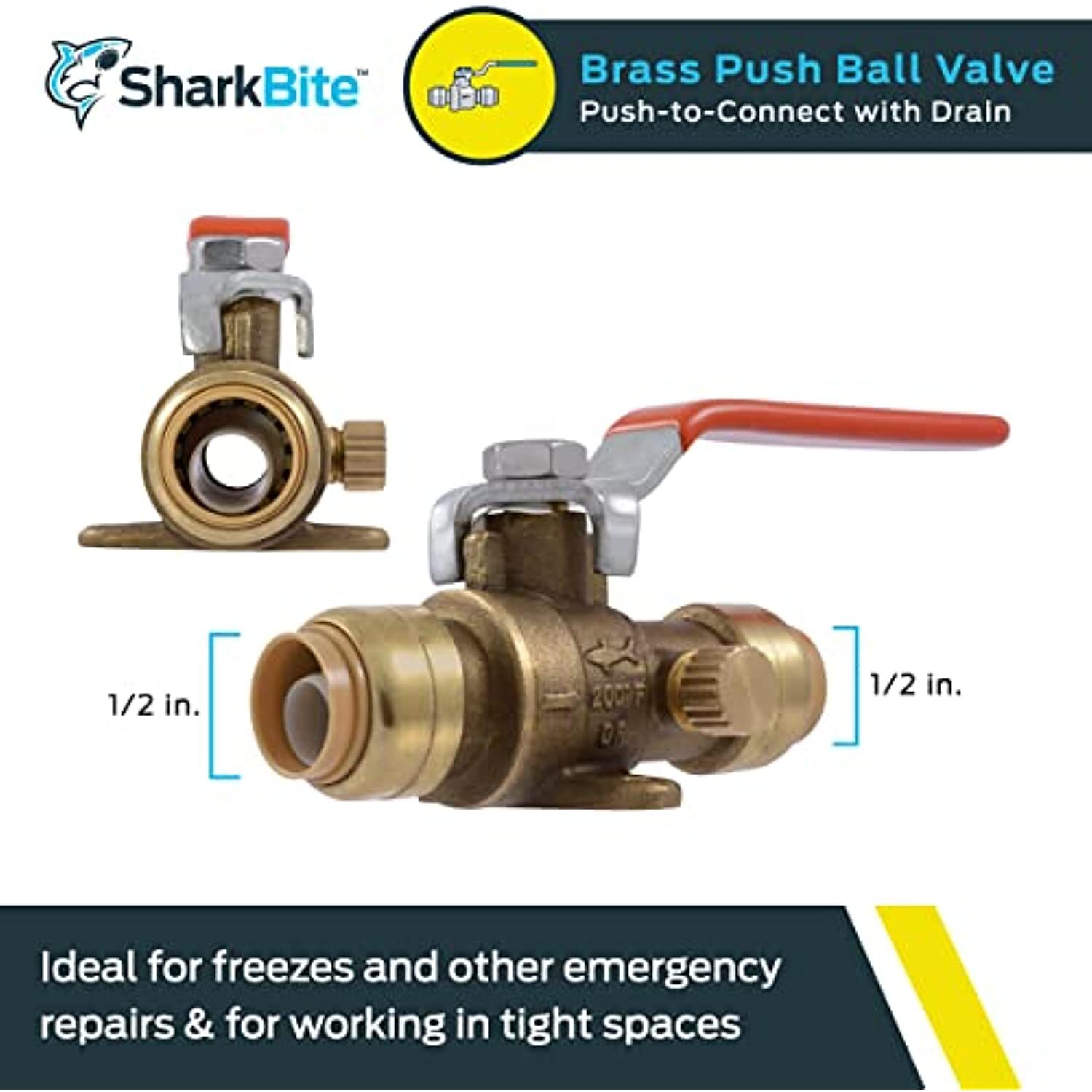 SharkBite 1/2 Inch Ball Valve with Drain Vent and Mounting Bracket