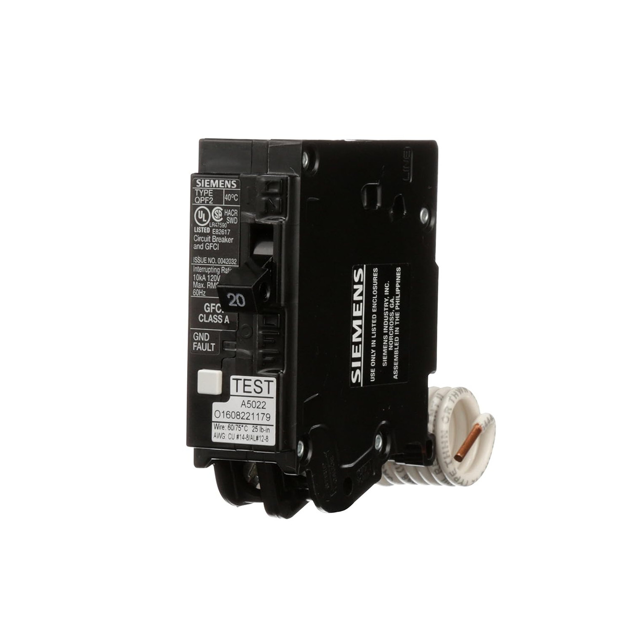 Siemens 1-Pole 20A Siemens GFCI Circuit Breaker, QF120