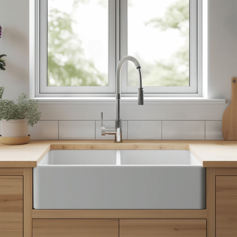 Sinkology Turner Crisp White Fireclay 33" Double Bowl Undermount ...