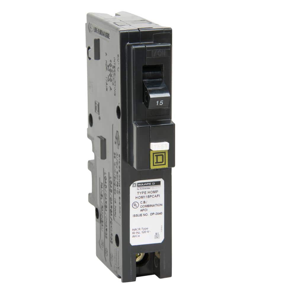 Square D Homeline 15-Amp Single-Pole Plug-On Neutral Combination Arc Fault  Circuit Breaker (HOM115PCAFIC) HOM115PCAFIC - The Home Depot