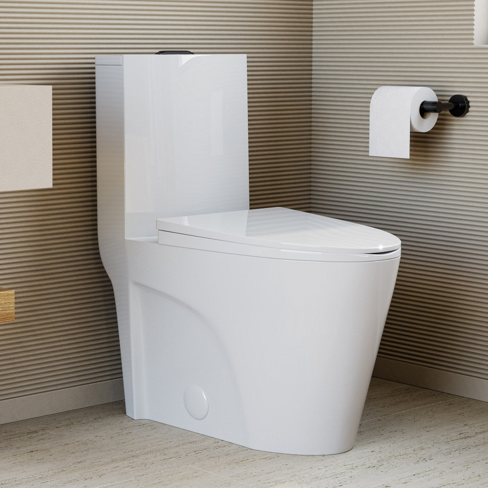 Swiss Madison St. Tropez One-Piece Elongated Toilet Vortex Dual-Flush 1.1/1.6 GPF White / Black